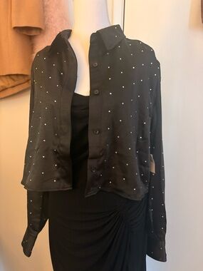 Good American Black Studded Button-Front Shirt Jacket